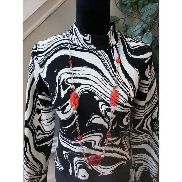 MNG Mango Sweater Marble XL White Black Abstract Wavy Knit Long Sleeve Mock Neck - Picture 5 of 9